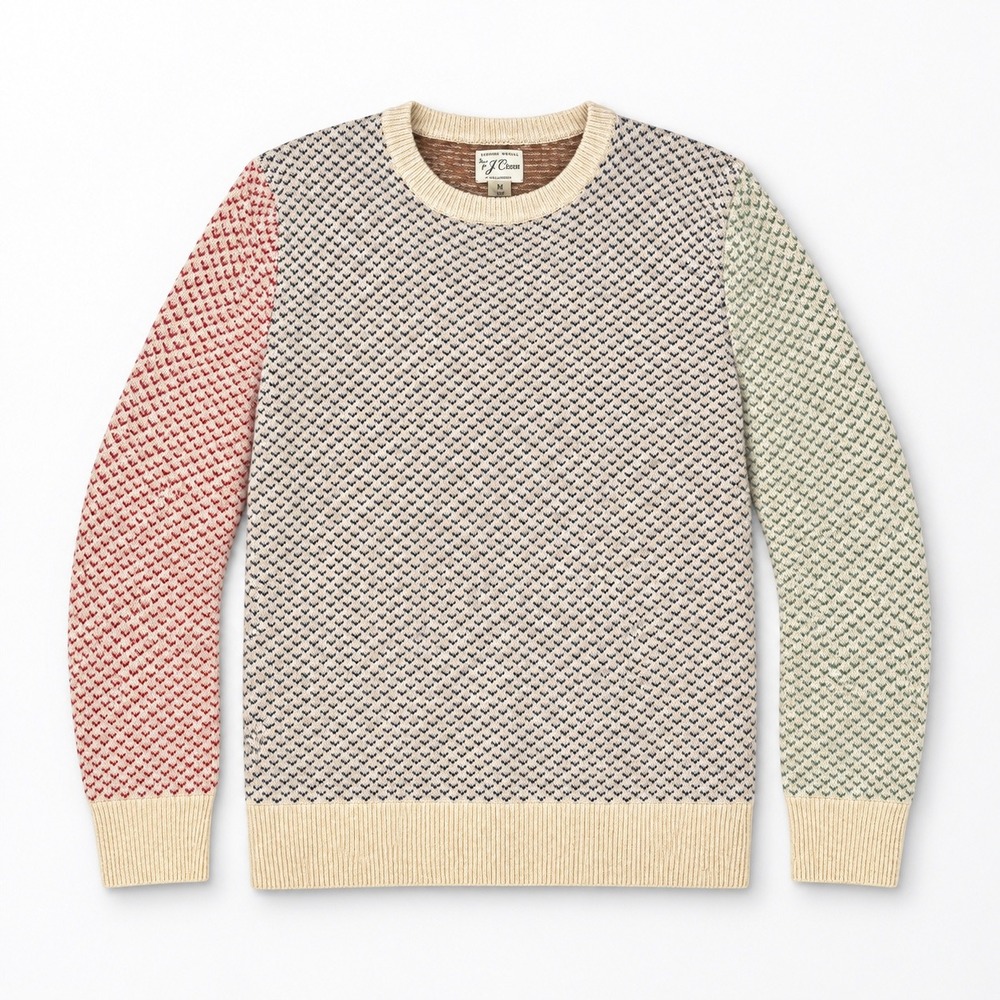 J.Crew Rugged Merino Wool Birdseye Knit Colorblock Sweater Heritage Preppy